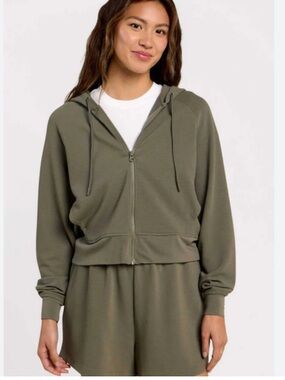 nuuds  waffle Zip-Up Hoodie in Olive Green size XL